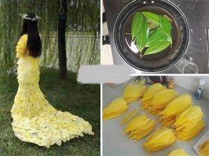 لباسی که از ۶۰۰۰ هزار برگ واقعی درخت ساخته شده است/عکس